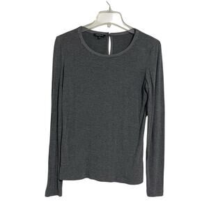 Lafayette 148 Rila Satin Trim Tee Size S Dark Gray Metallic Keyhole Layering